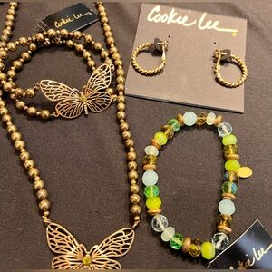 Cookie Lee- butterfly and green set 2 bracelets, necklace, and earrings.